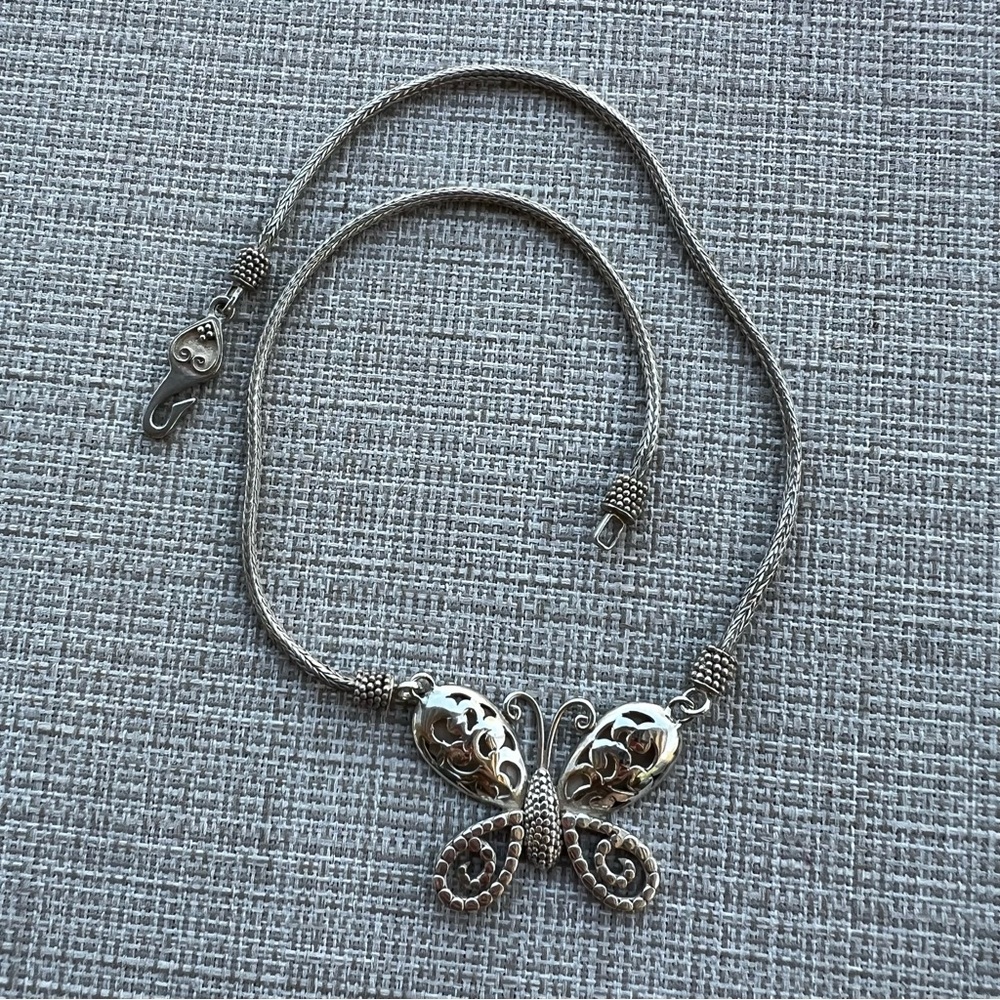 Sterling Silver Butterfly Necklace Pendant  14”
